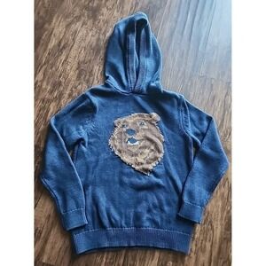 Old Navy Hoodie Sweater Dark Blue With Brown Bear- Boys Size Large 10